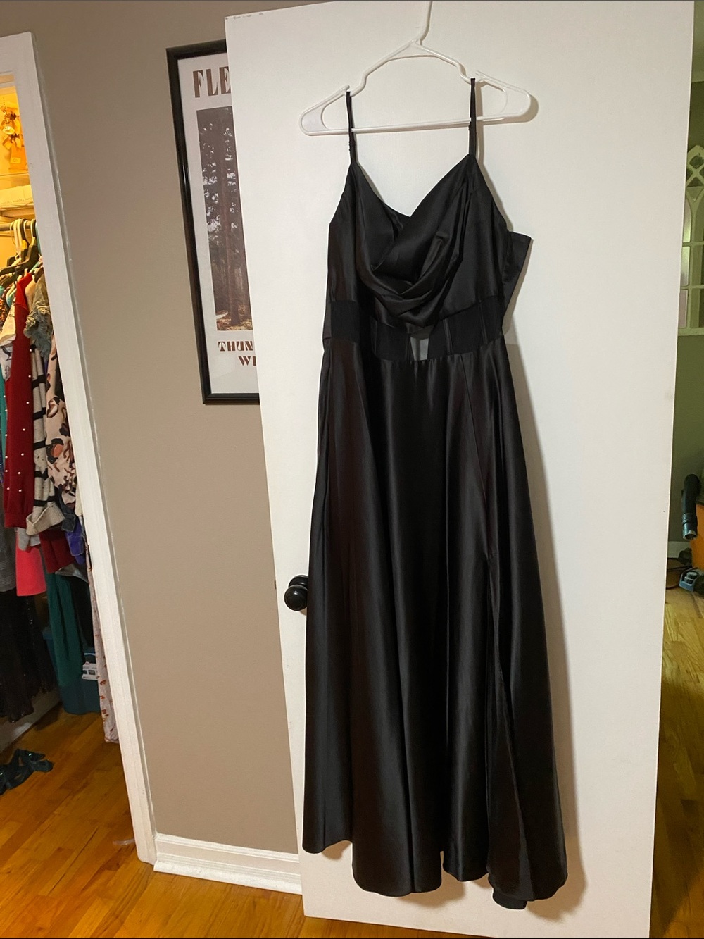 Black Satin Cowl Neck Evening Dress - Women's Formal Gown